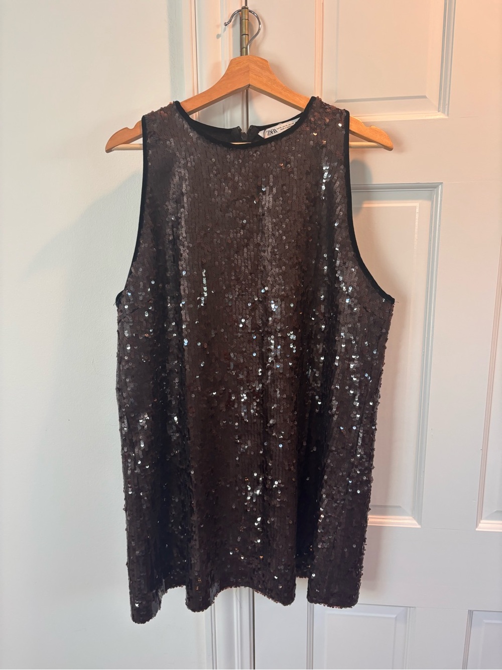 Zara Brown Sequin Sleeveless Top